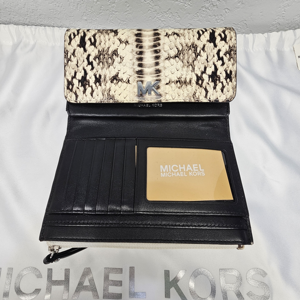 Michael Kors Cream and Tan Snake Print Wallet Genuine Leather - Picture 4 of 7